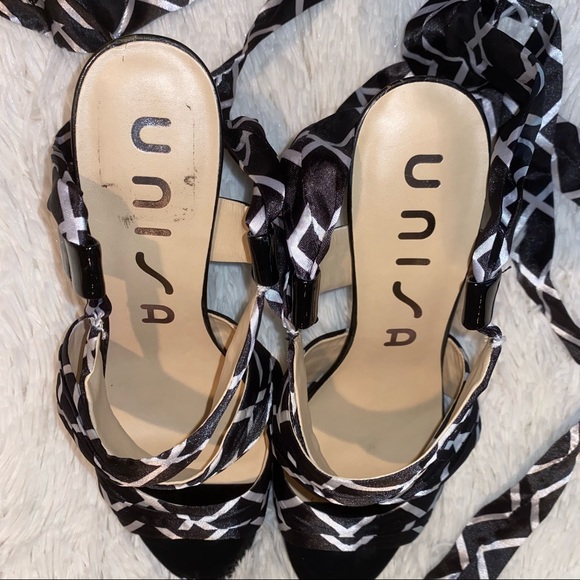 💛 Unisa Black & White Lace Up Satin Tie Heels 8.5 - Picture 6 of 10